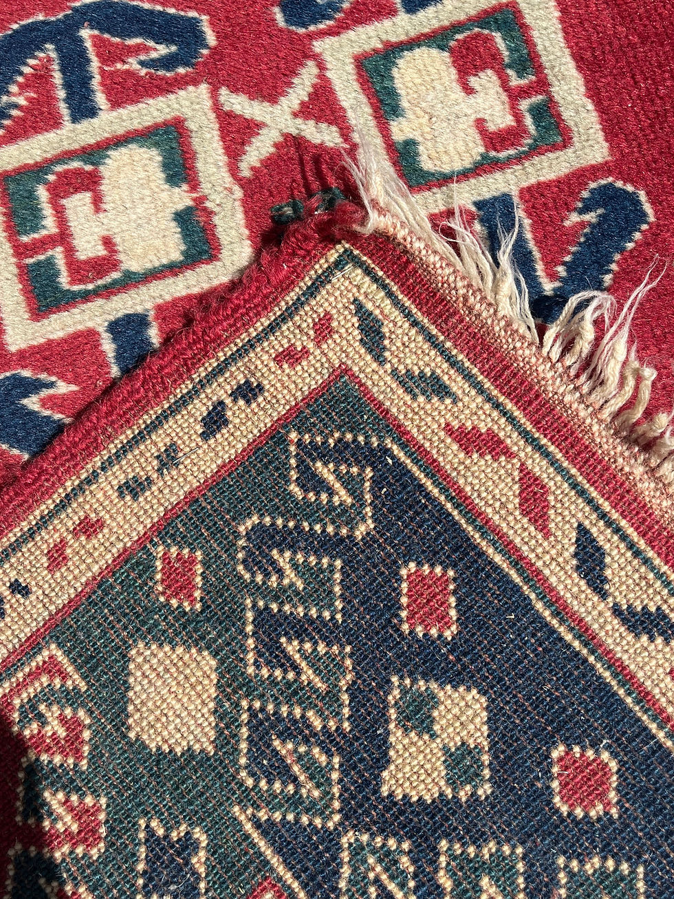 Thumbnail: R164 2'8 x 7'4 Ivory red and cobalt rug