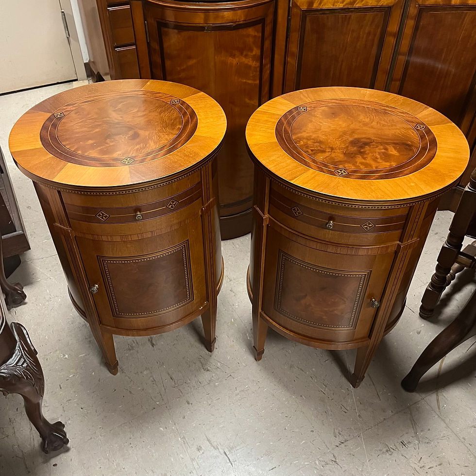 Thumbnail: Pair of Inlaid and Burled Bedside Tables