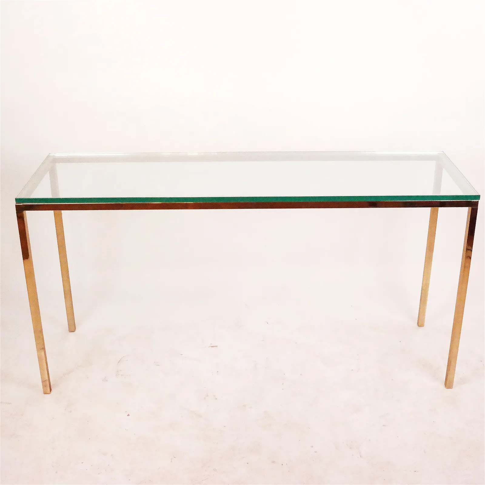 Thumbnail: Polished Brass Glass Top Modern Parsons Table