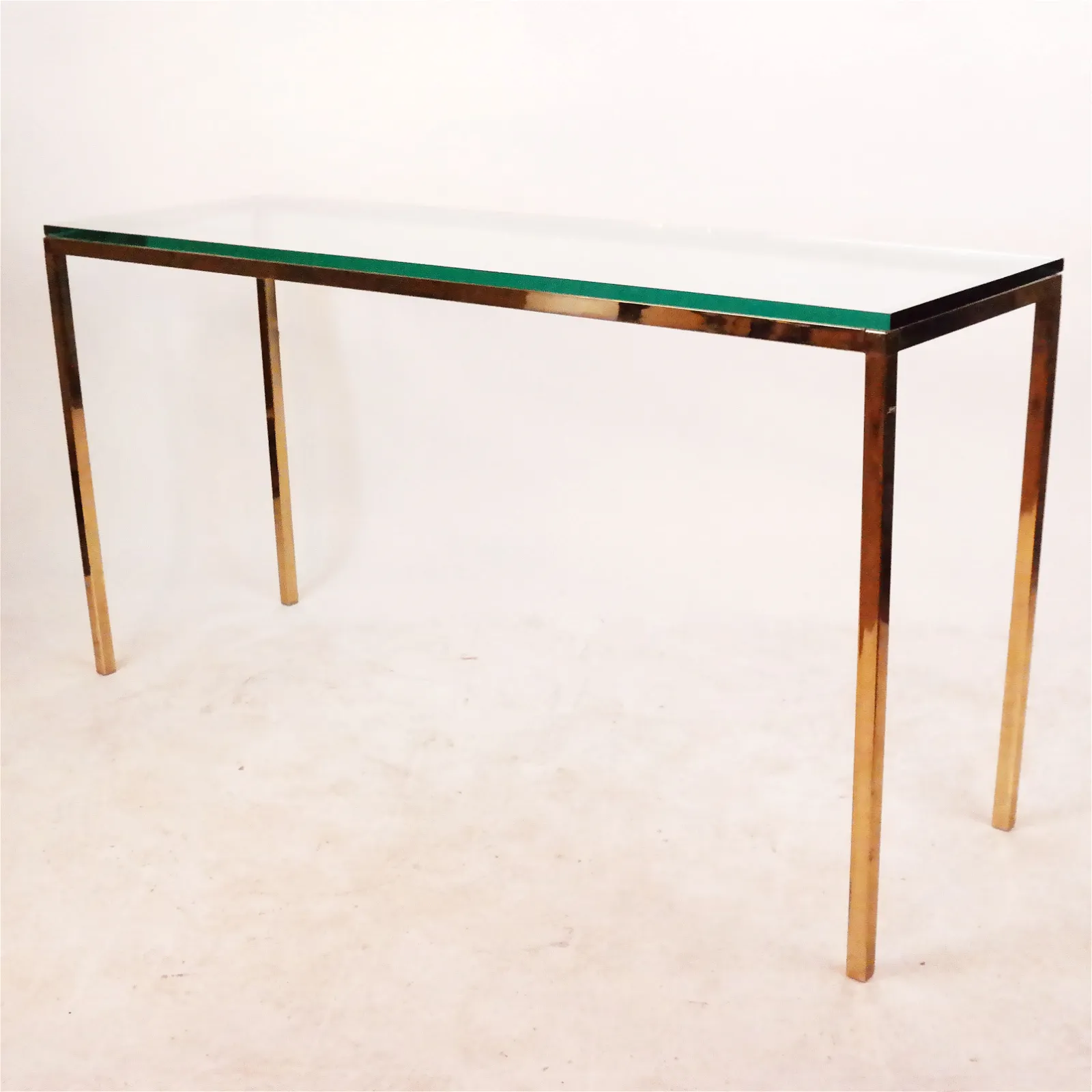Polished Brass Glass Top Modern Parsons Table Koch Antiques