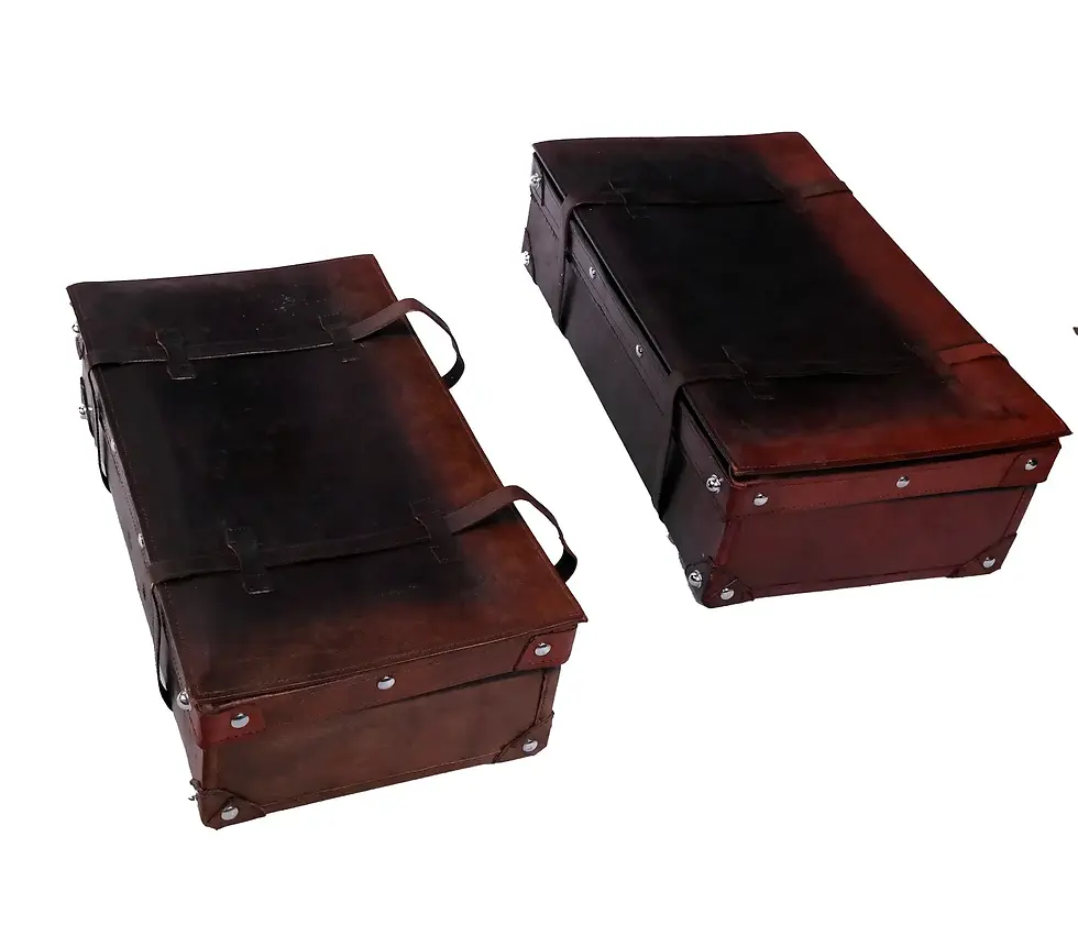 Thumbnail: Set of 3 Vintage Brown Leather Suitcases