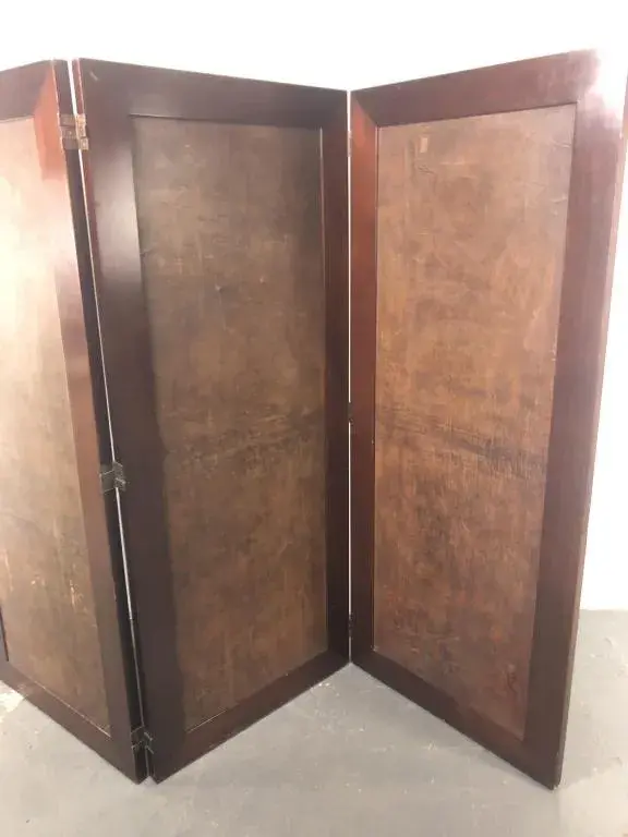 Thumbnail: Three Panel Mahogany & Leather Screen