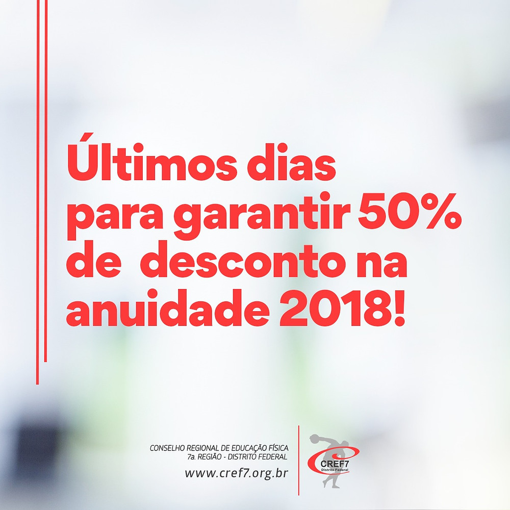 CREF7 50% desconto anuidade 2018