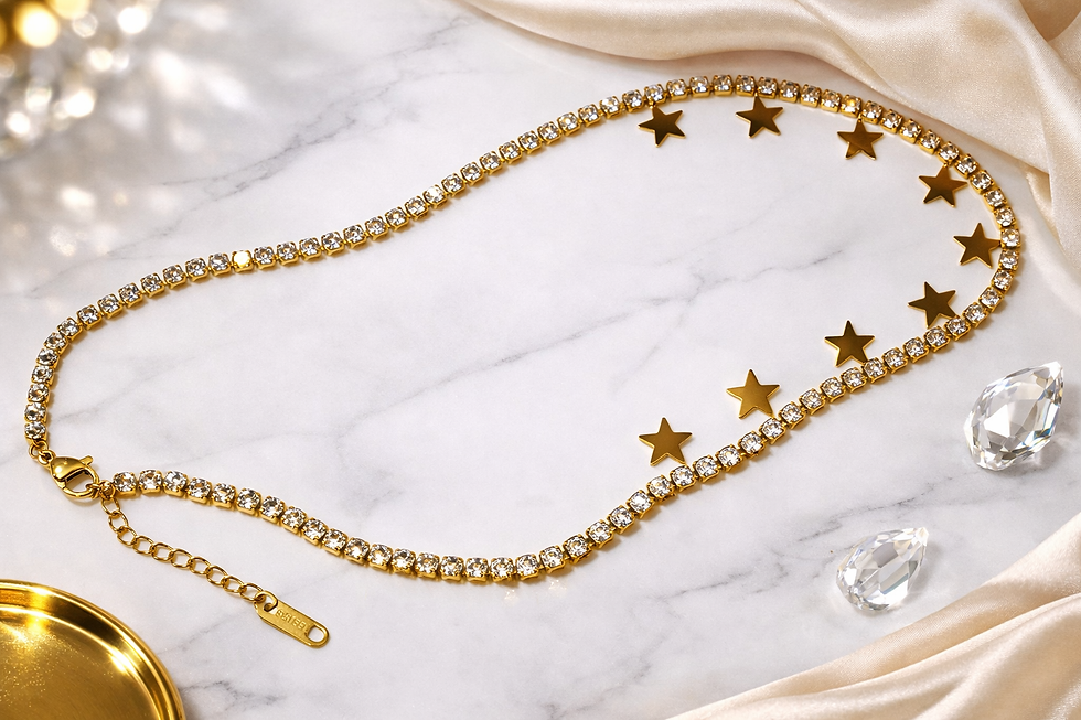 Thumbnail: 18K Gold Plated Star Necklace Jewelry Set for Women with Zircon Stones