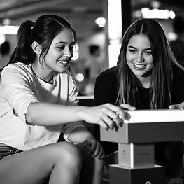 high contrast black andf white photol of teenage girls playing gideo games.jpg