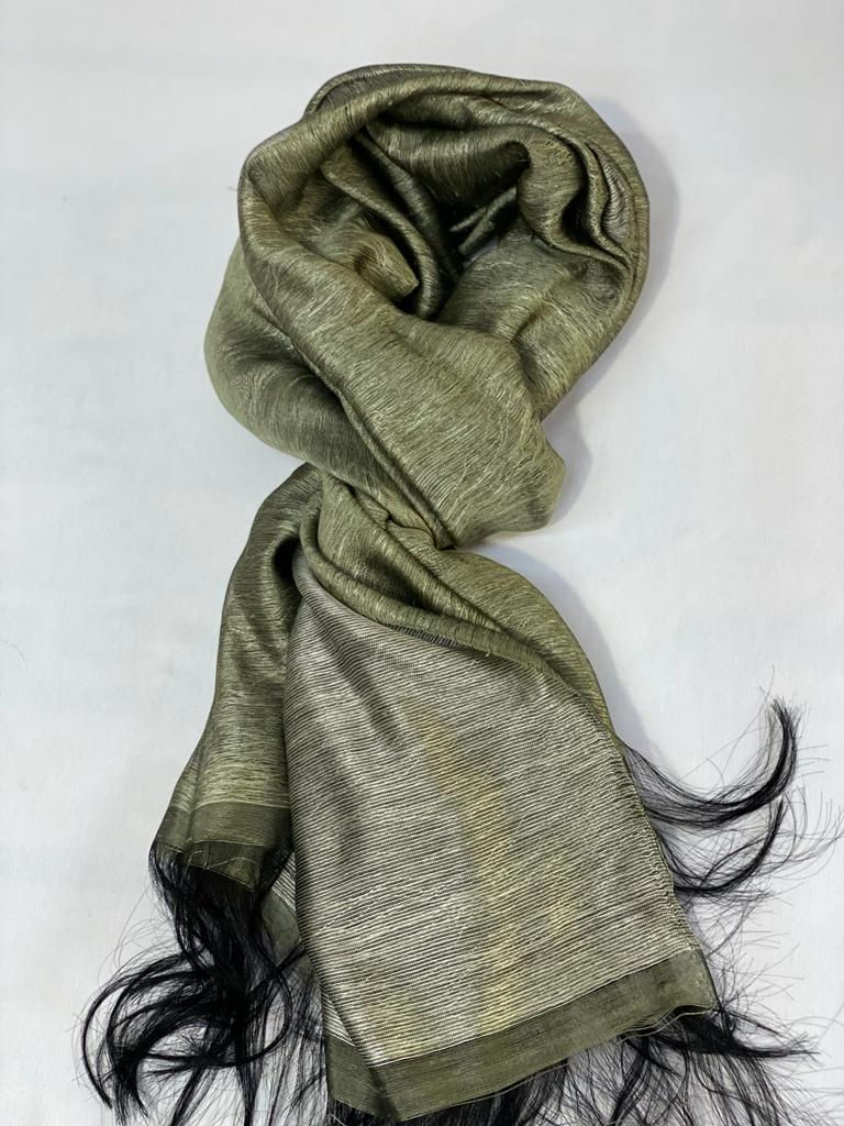 Yeşil-Beyaz %100 ipek şal