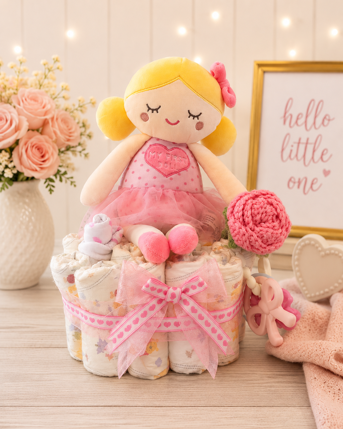 My First Doll Diaper Cake baby shower gift for baby girl