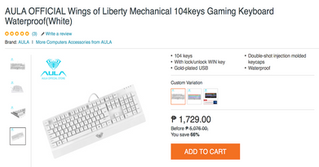 AULA OFFICIAL Wings of Liberty Mechanical 104keys Gaming Keyboard Waterproof(White)
