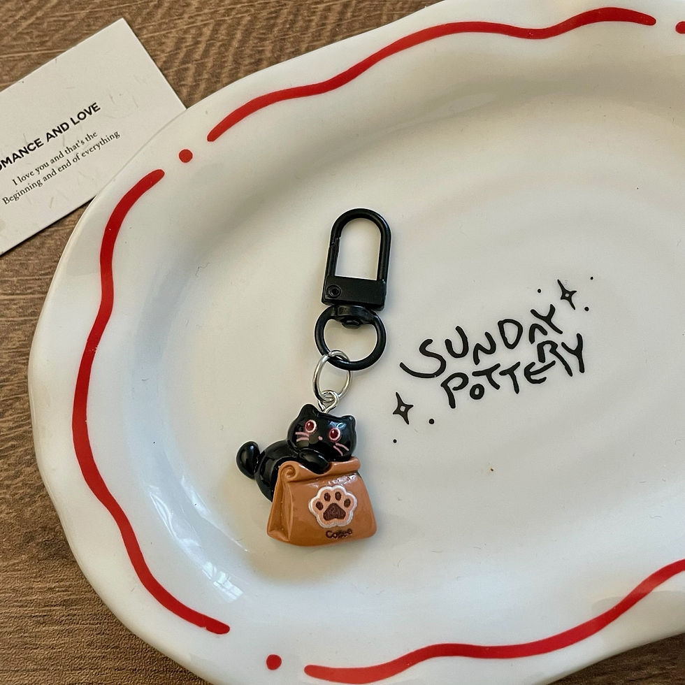 Thumbnail: Cute Coffee Cat Keychain Pendent