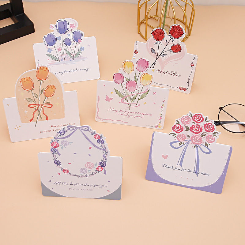Flower Bouquet Shape Three Dimensional Greetings Card With Envelop