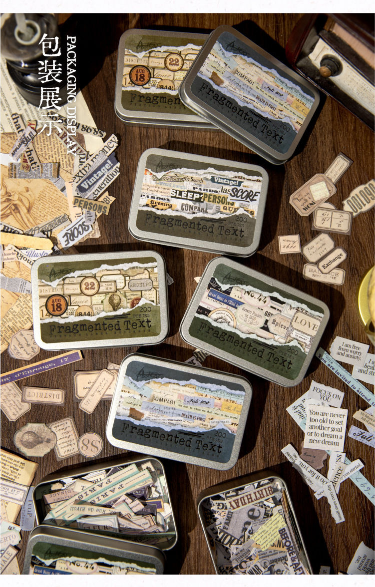 Thumbnail: Retro Nostalgic English Text Fragment Iron Box Sticker Set