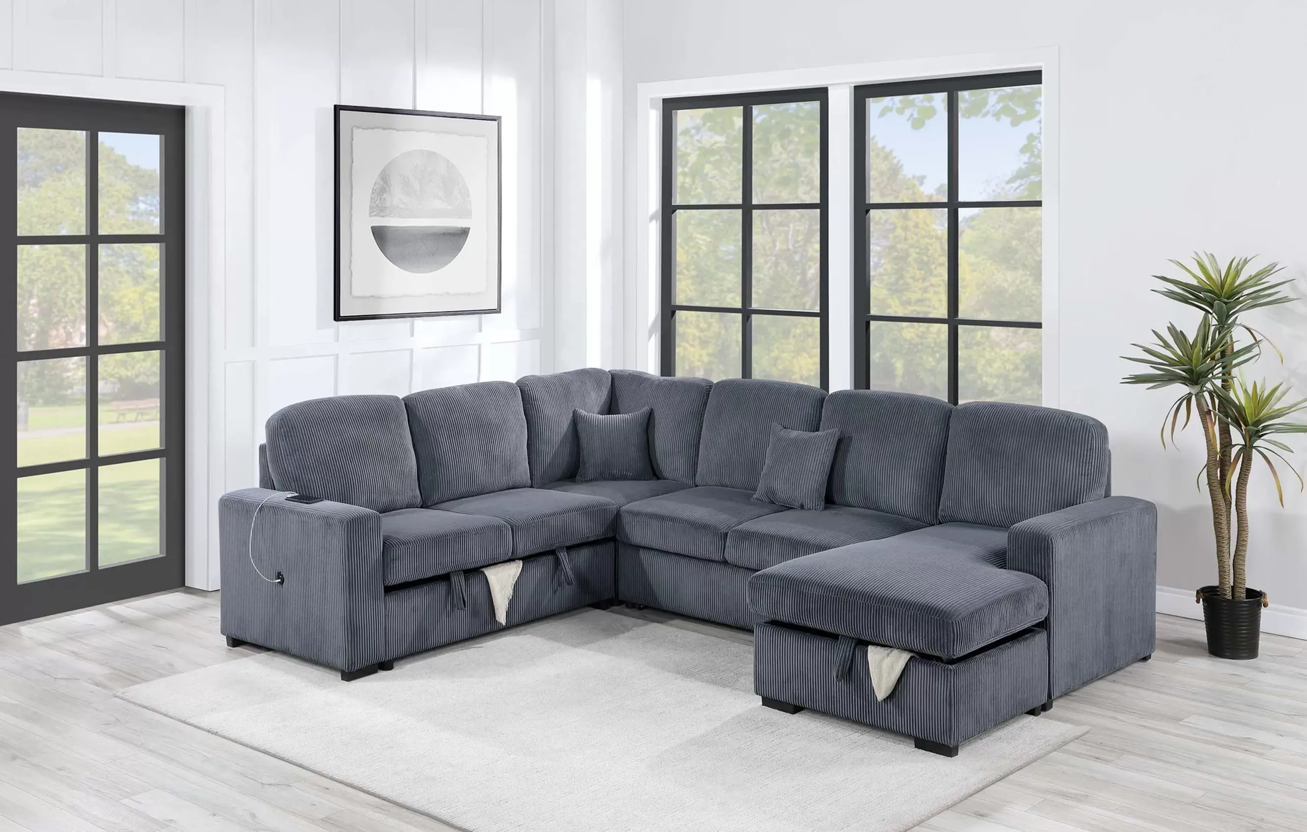 4-Piece Convertible Sectional with Sleeper, Dual Storage & USB Charging Port