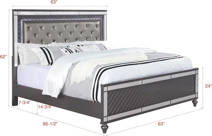 Thumbnail: Modern Graphite LED Tufted Bed | Contemporary Upholstered Bedroom Bed