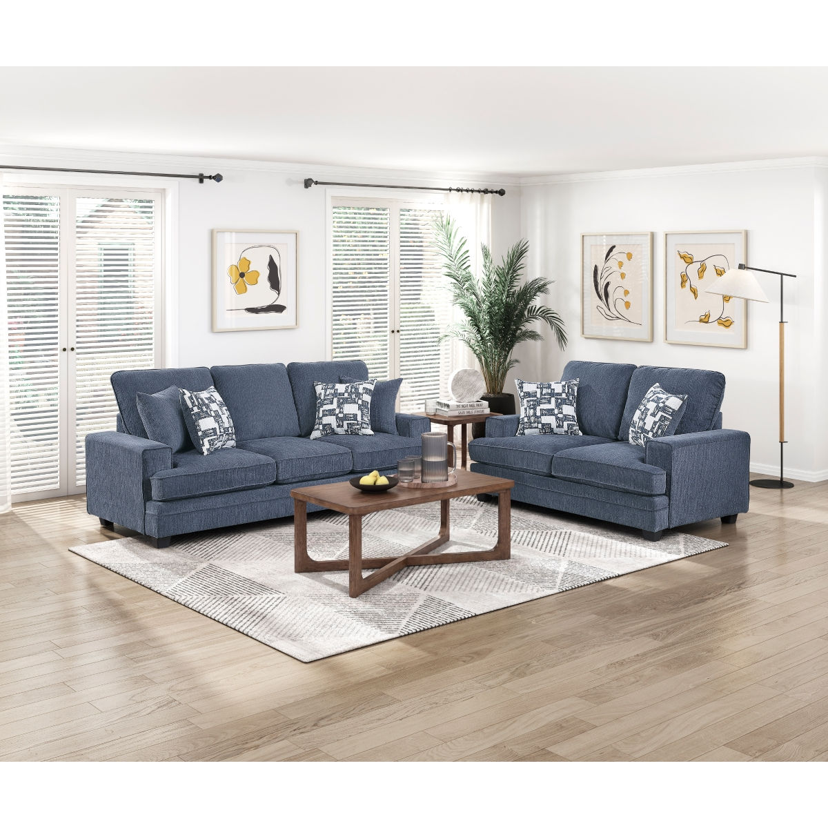 2-Piece Chenille Sofa & Loveseat Set, Modern Living Room Furniture