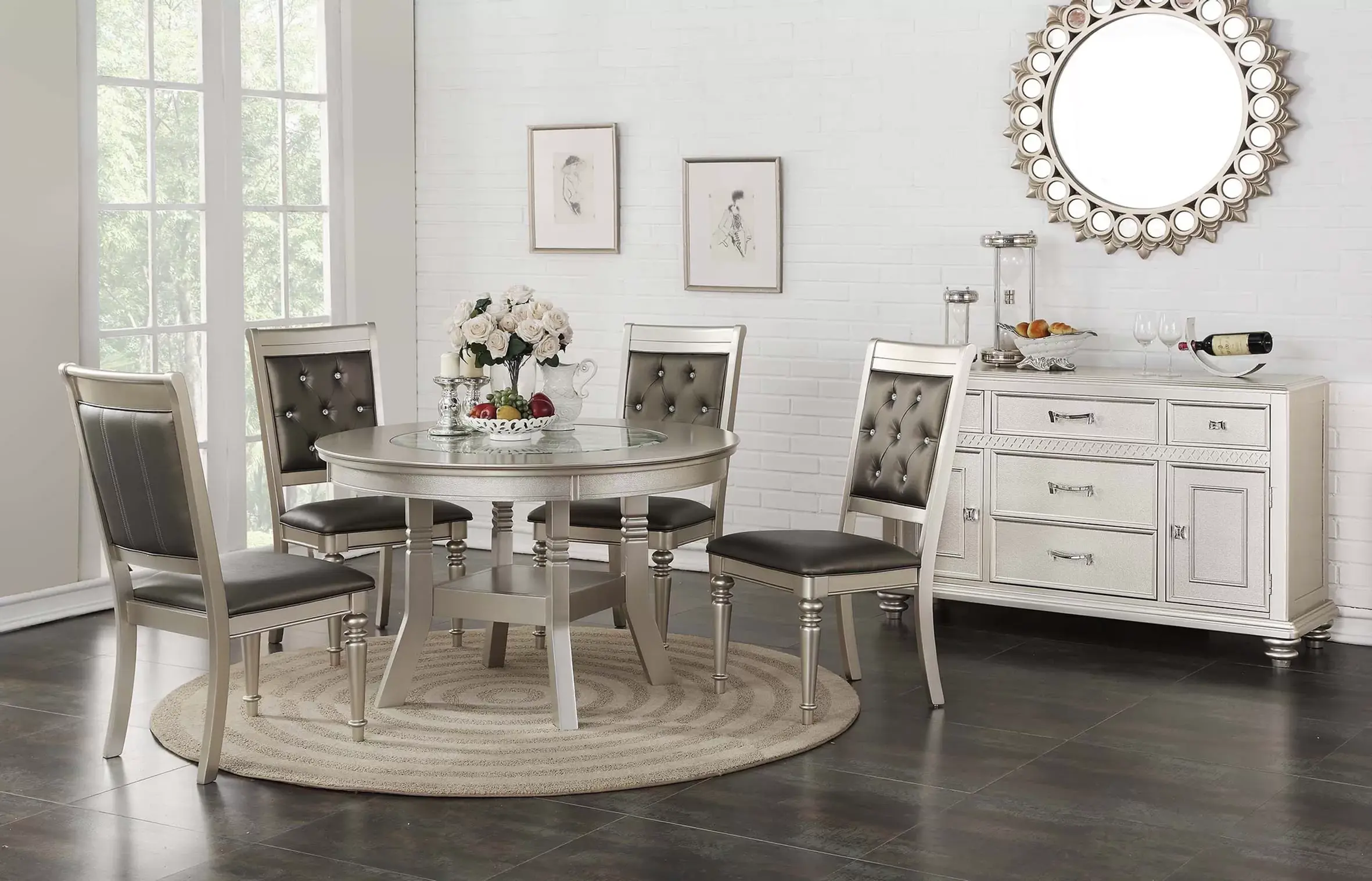 Modern 5-Piece Dining Set with Glass Top Table & 4 Chairs for Dining Room