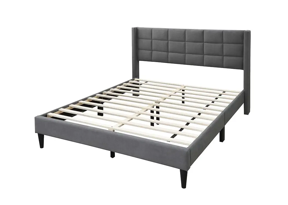 Thumbnail: Platform Bed | Modern Upholstered Linen Bed Frame with Tufted Headboard