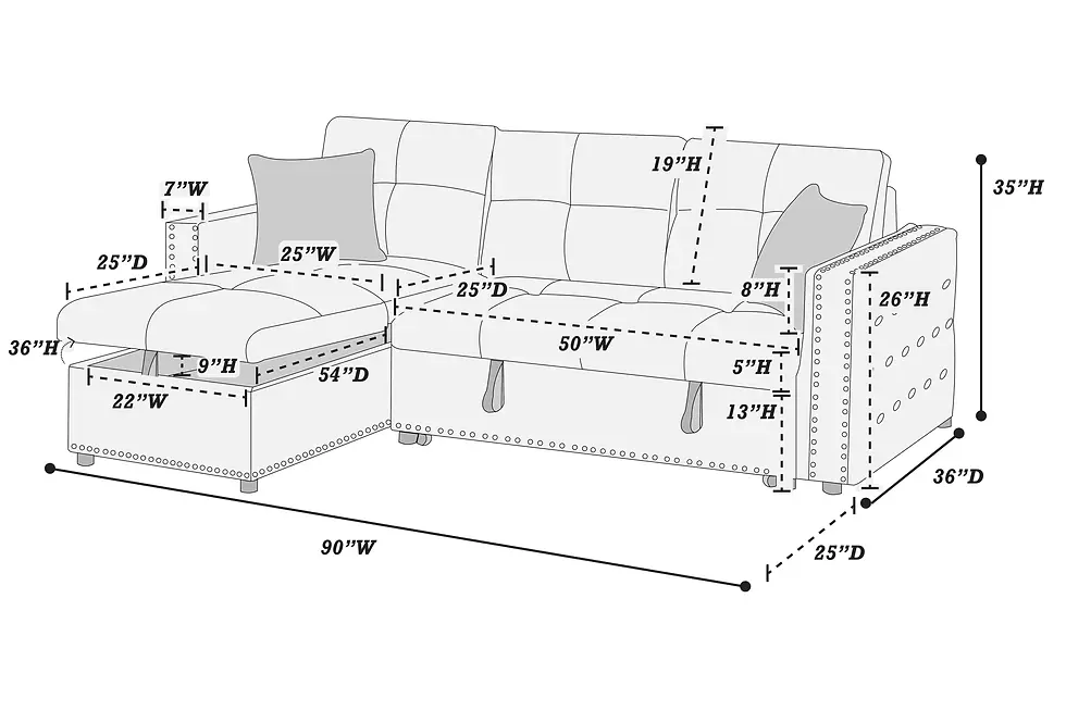 Thumbnail: Convertible Sectional Sofa with Reversible Storage Chaise & Tufted Cushions