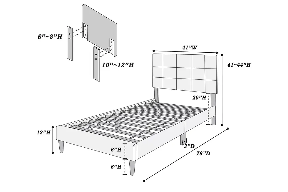 Thumbnail: Platform Bed | Upholstered Linen Fabric Bed Frame with Adjustable Headboard