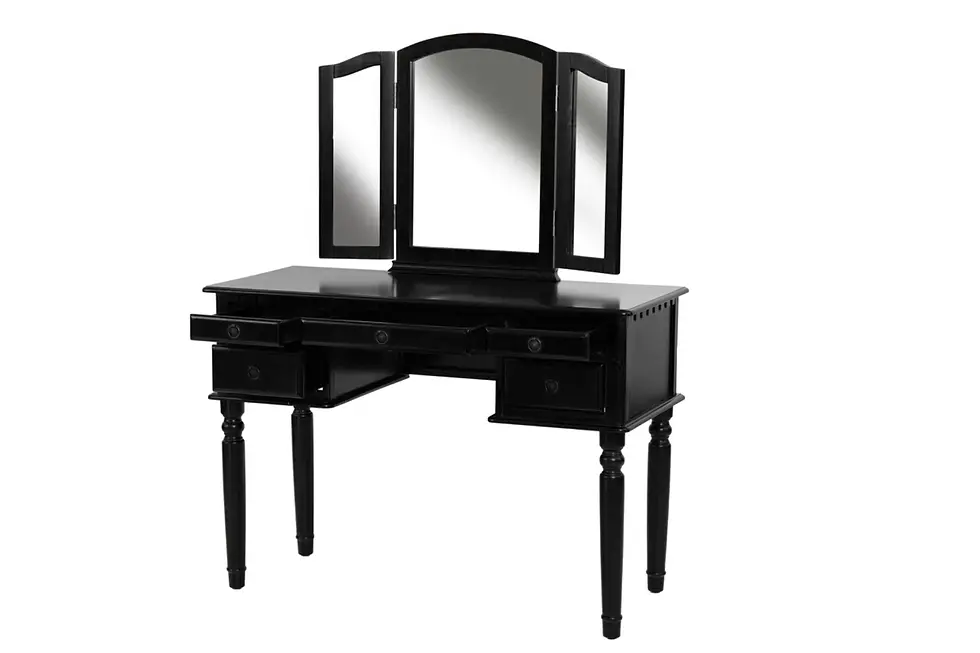 Thumbnail: Vanity Set | 3-Piece Foldable Mirror Table with Storage Drawers & Stool