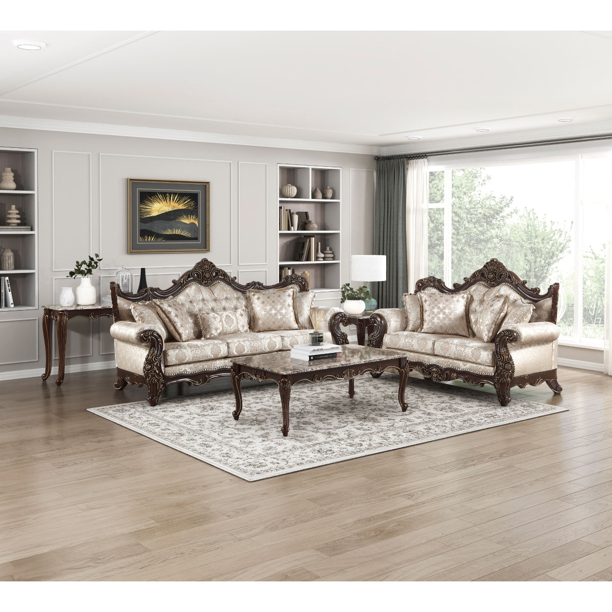 2-Piece Traditional Luxury Sofa & Loveseat Set with Jacquard Upholstery
