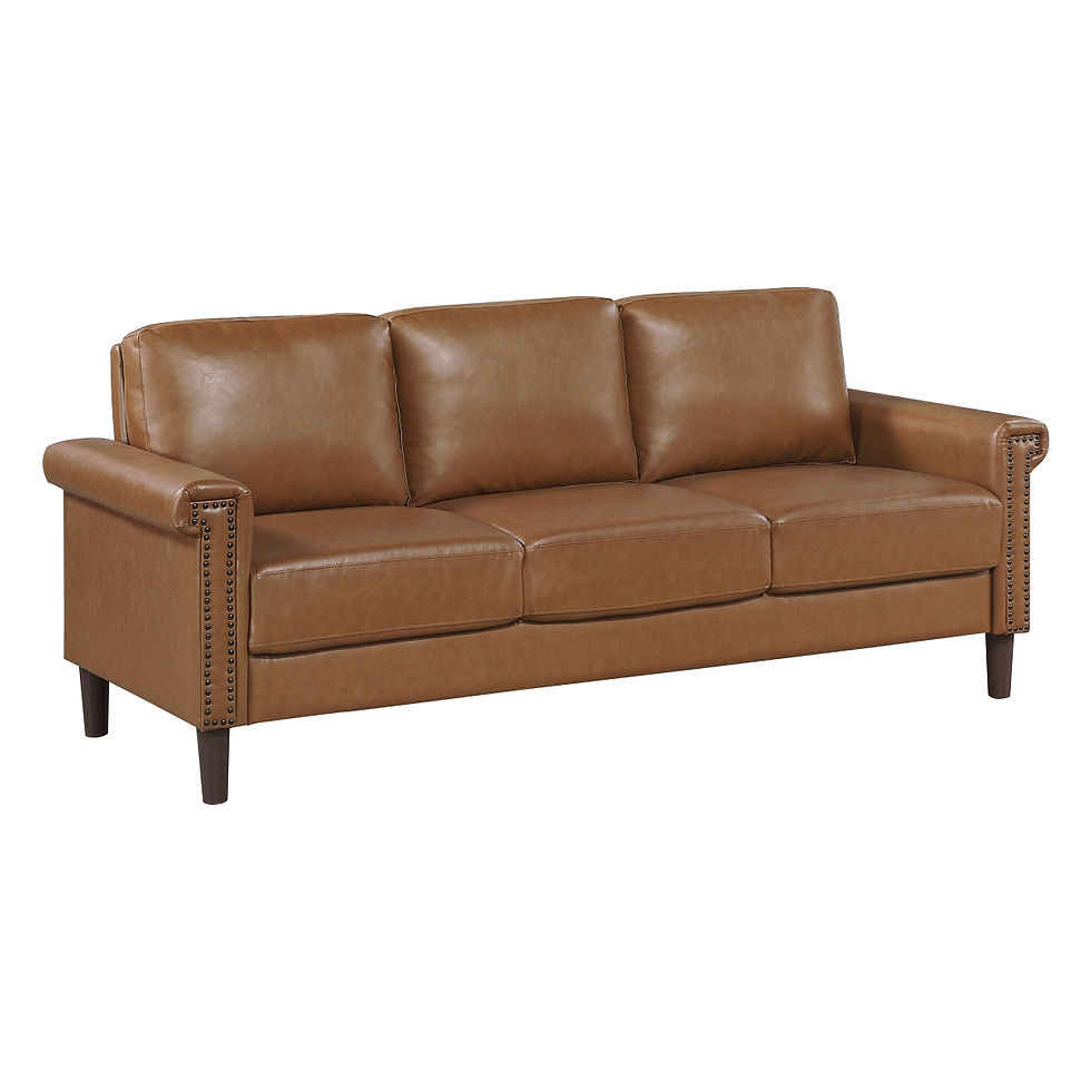 Thumbnail: 2-Piece Brown Faux Leather Sofa & Loveseat Set, Living Room Furniture
