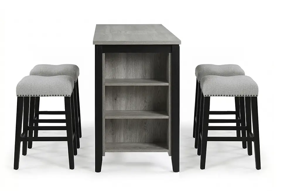 Thumbnail: 5-Piece Counter Height Dining Set | Table & 4 Upholstered Stools