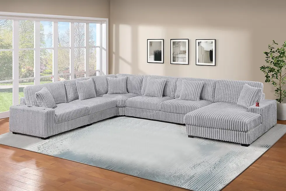 Thumbnail: 6-Piece Modular Sectional Sofa | Corduroy Sofa with USB & Cup Holders