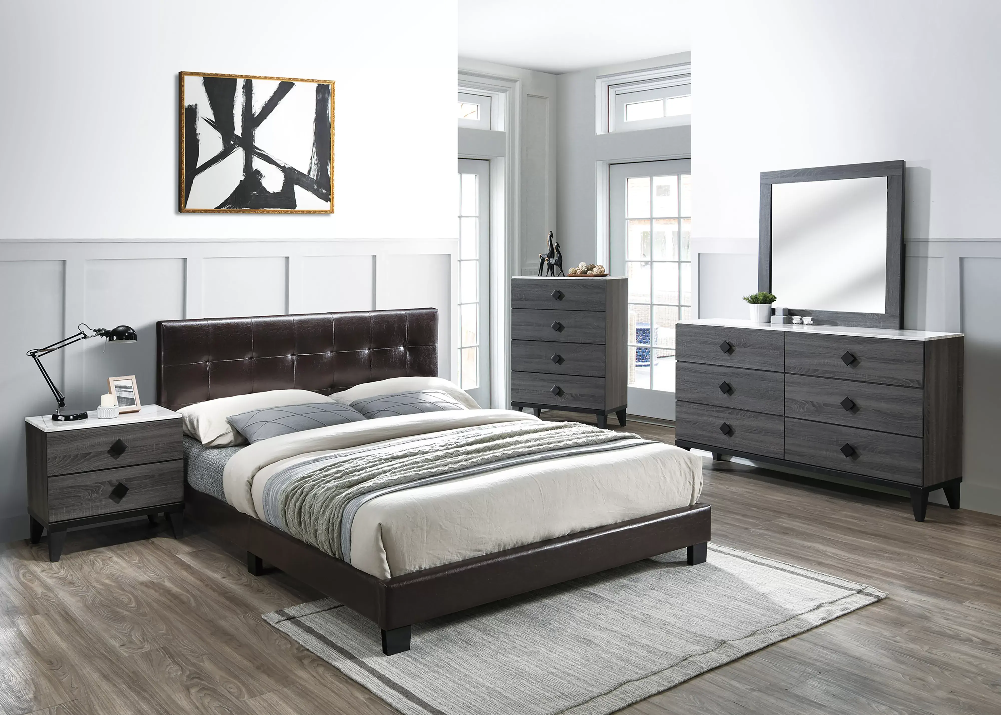 Upholstered Platform Bed | Modern Faux Leather Bed Frame for Bedroom