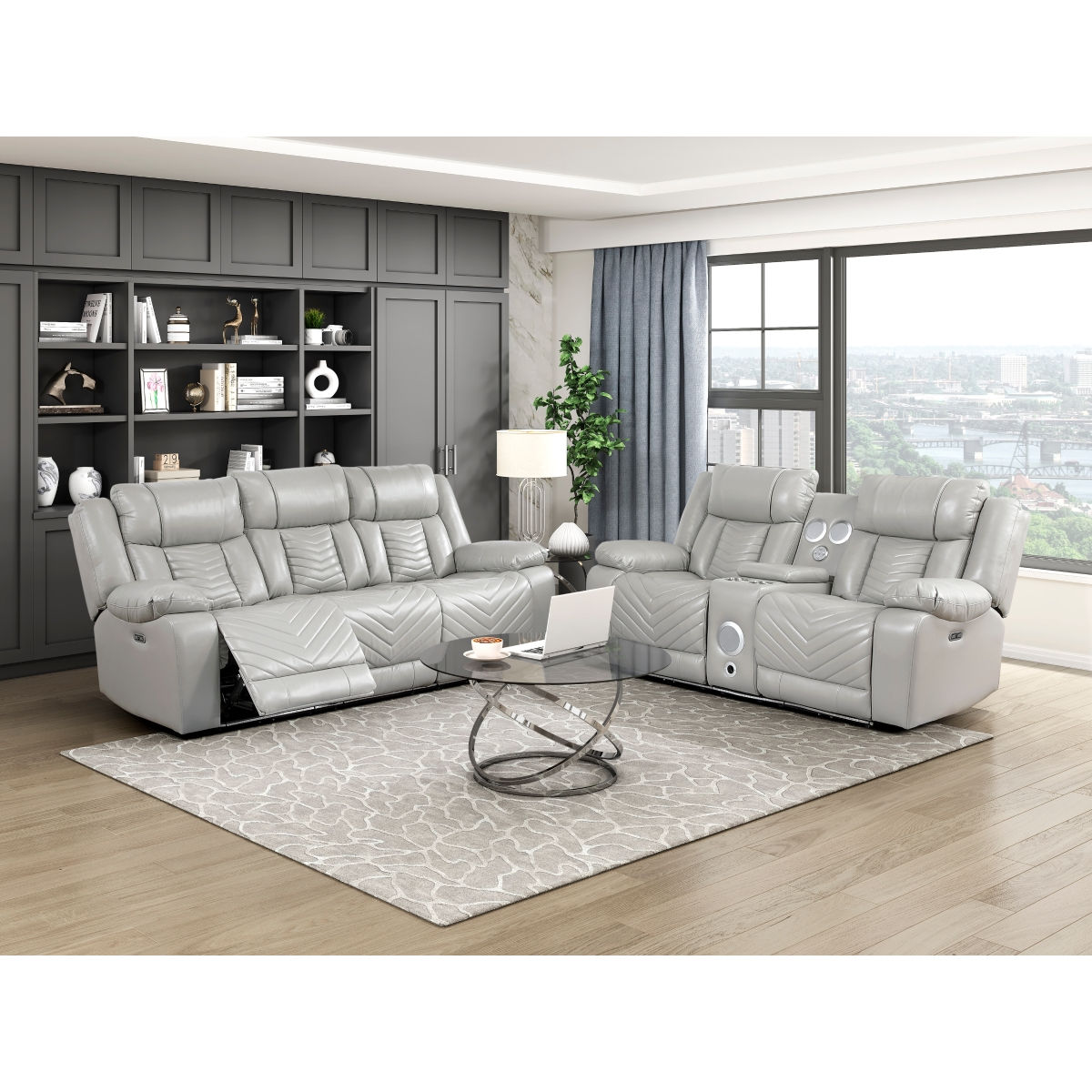 2-Piece Power Reclining Sofa & Loveseat Set with Speakers, LED & Charging