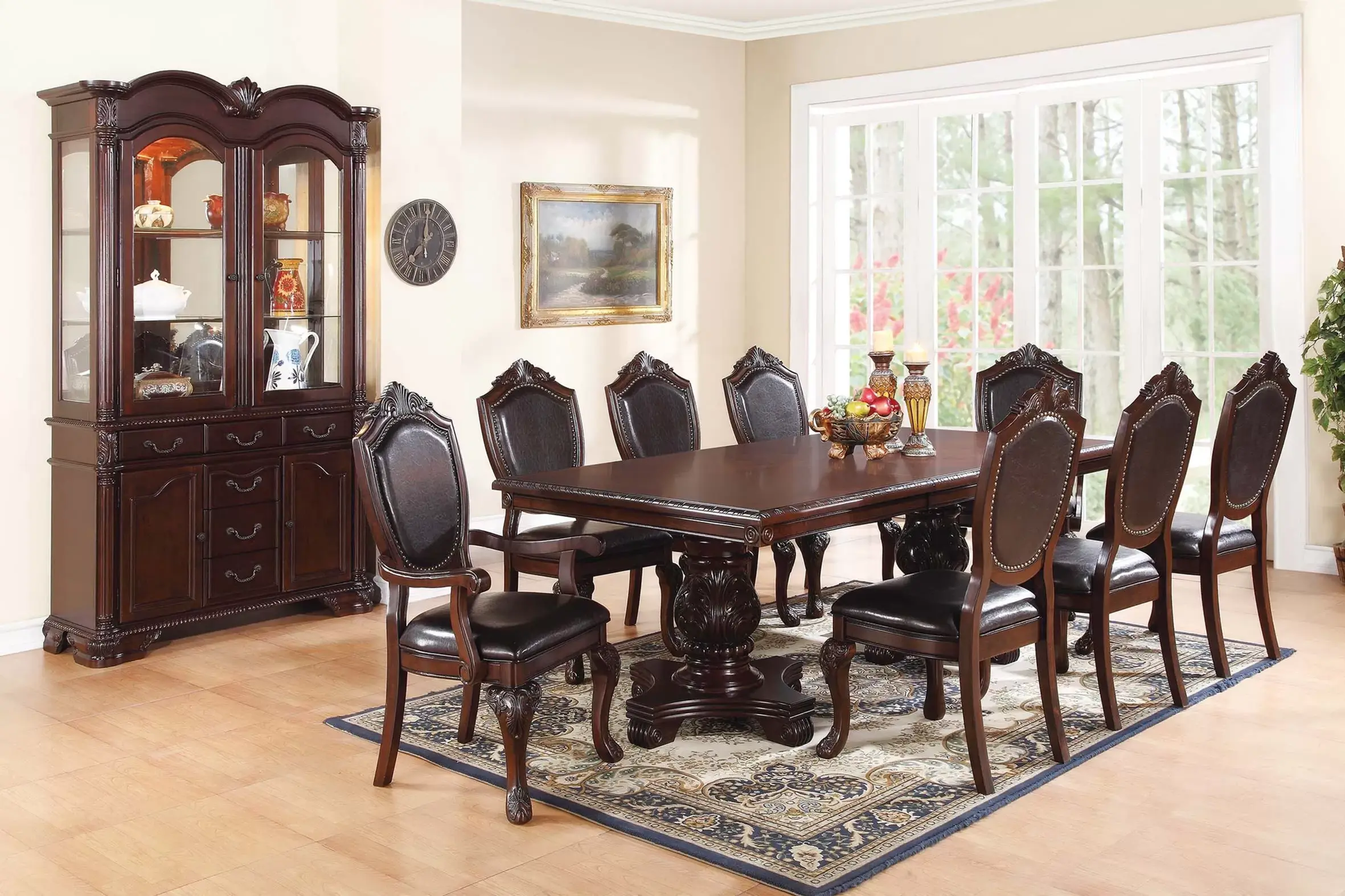 Dining Table Set | 9-Piece Rubber Wood Dining Room Furniture with Chairs