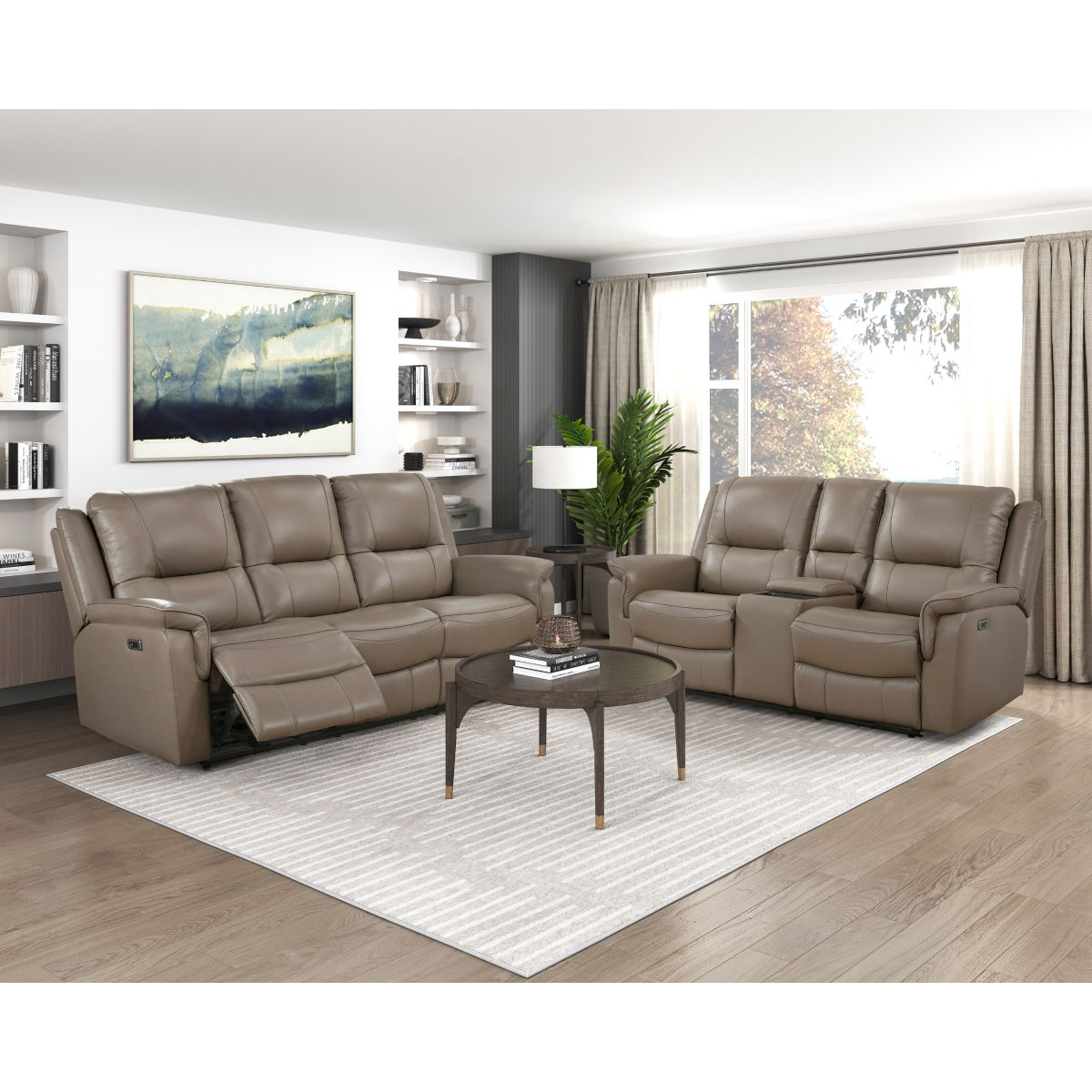 2-Piece Power Reclining Sofa & Loveseat Set with Top Grain Leather