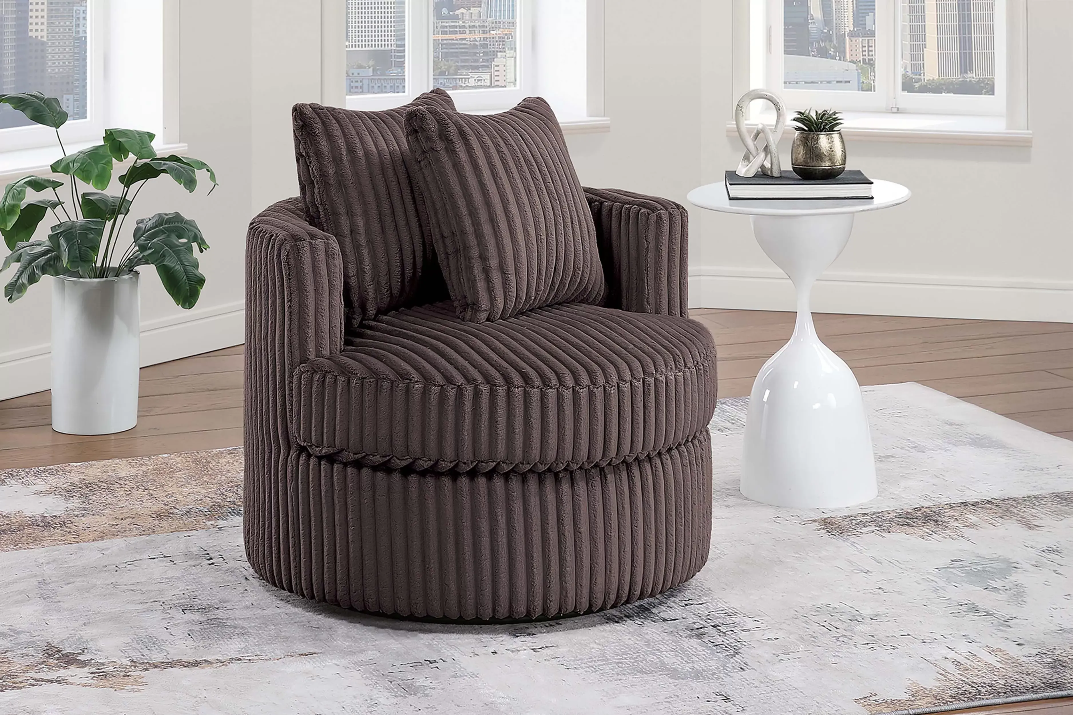 Swivel Chair | Fur-Like Corduroy Accent Chair with 360° Swivel Base