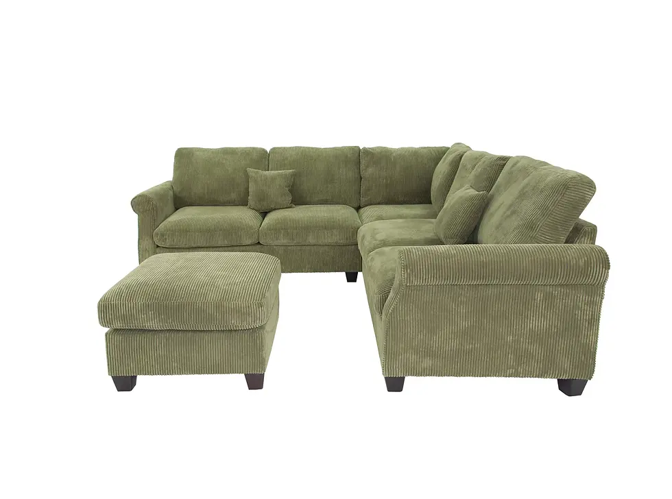 Thumbnail: 4-Piece Corduroy Sectional Set with Ottoman | Modern L-Shaped Living Room Sofa