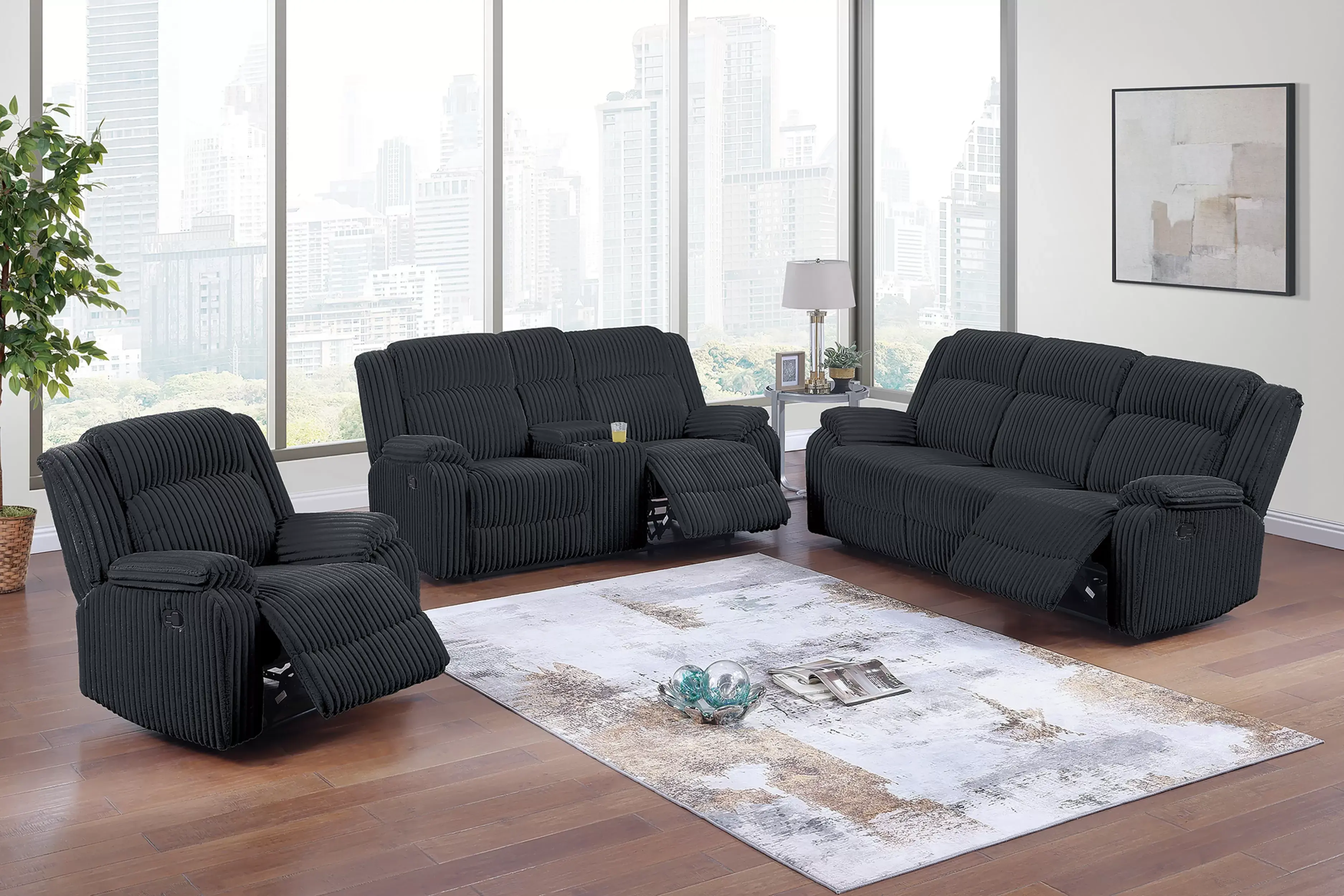 2-Piece Manual Recliner Set | Burlap Sofa & Loveseat for Living Room
