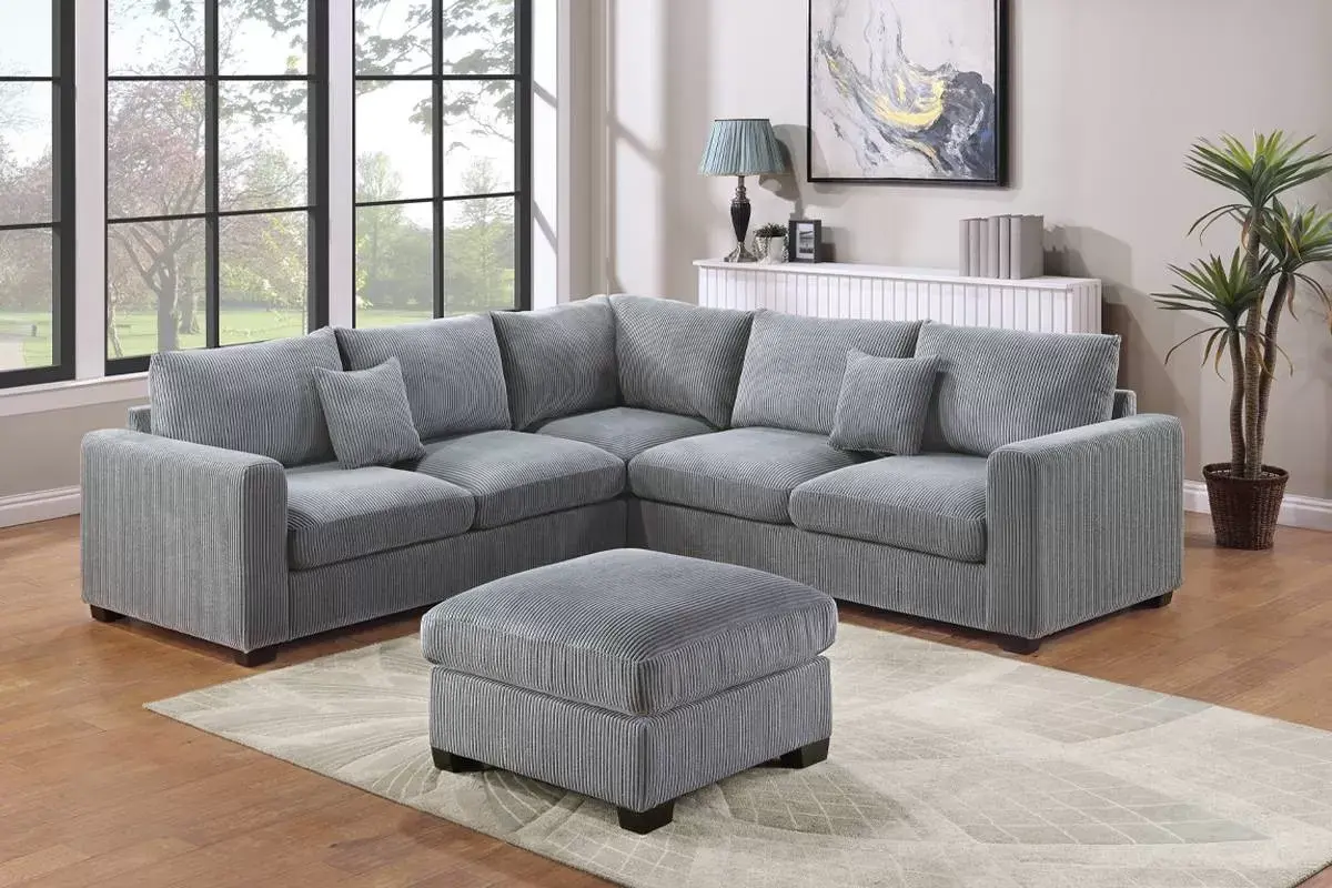 4-Piece Corduroy Sectional Set with Ottoman | Modern L-Shaped Living Room Sofa