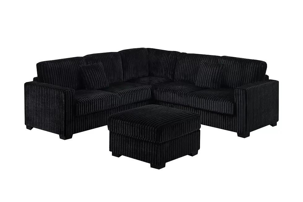 Thumbnail: 4-Piece Jumbo Corduroy Sectional Set with Ottoman | Modern L-Shaped Corner Sofa