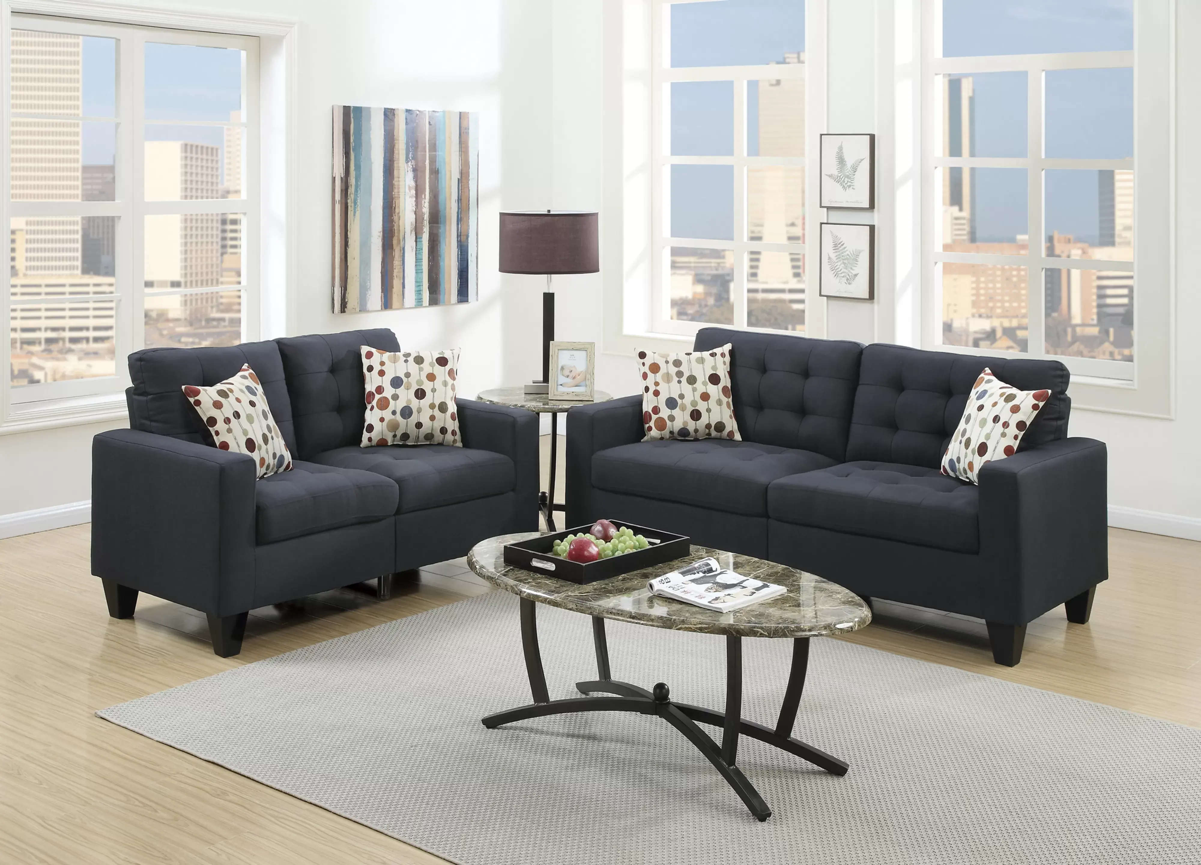 2-Piece Linen-Like Sofa Set | Modern Tufted Living Room Couch with Accent Pillow
