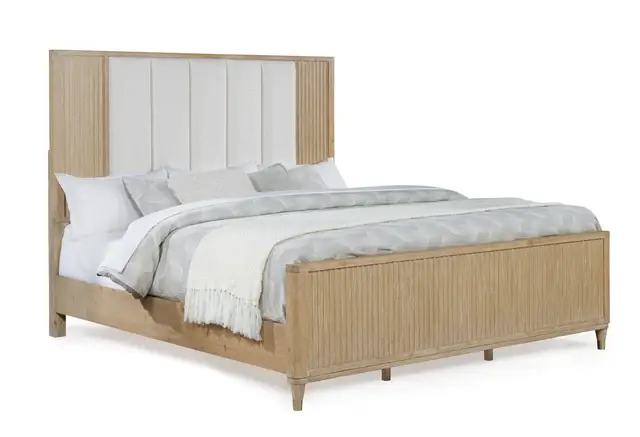 Kara Cerused Natural Bed | Modern Panel Bedroom Furniture
