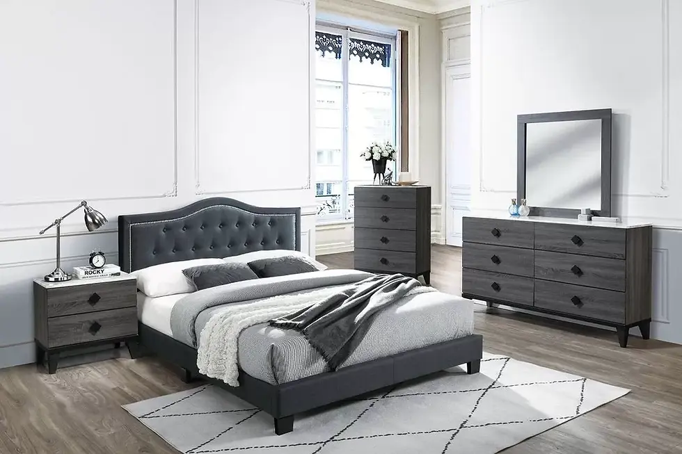 Thumbnail: 4-Piece Bedroom Set | Modern Bed, Dresser, Mirror & Nightstand Furniture