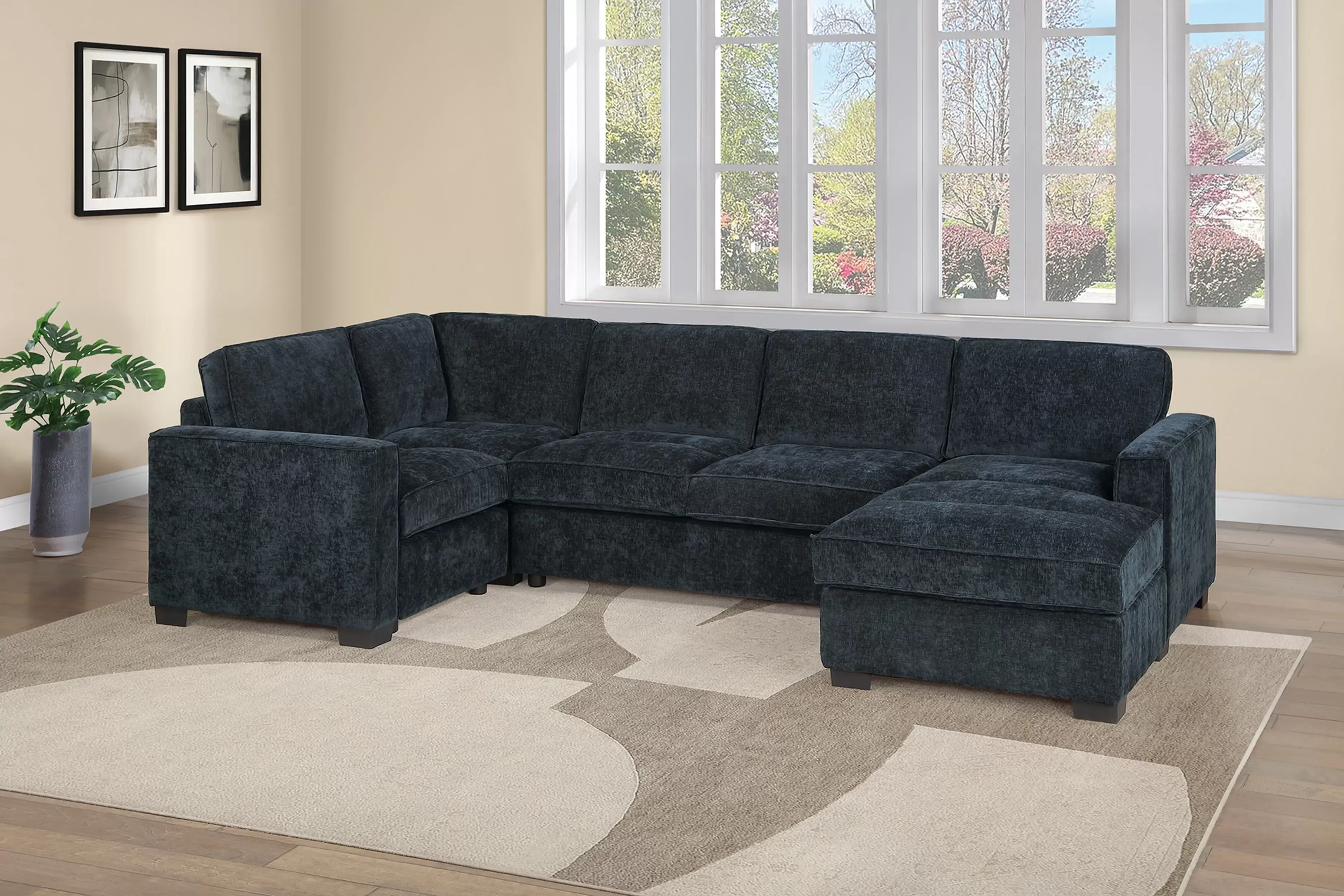 3-Piece Chenille Sectional Set with RAF Chaise | Modern Living Room Furniture So