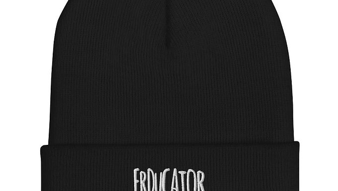 White thread Cuffed Beanie Erducator Strong
