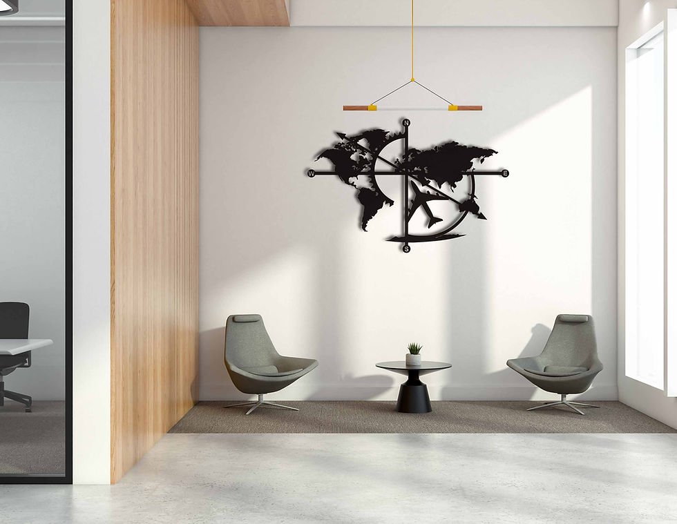 Thumbnail: World Map Compass & Boeing 747 Metal Wall Art
