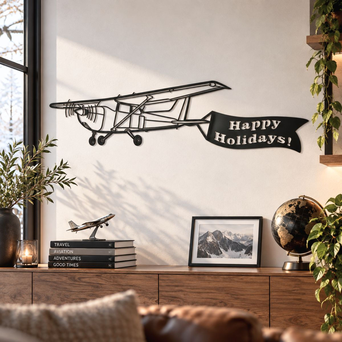 Cessna 172 Happy Holidays Metal Silhouette