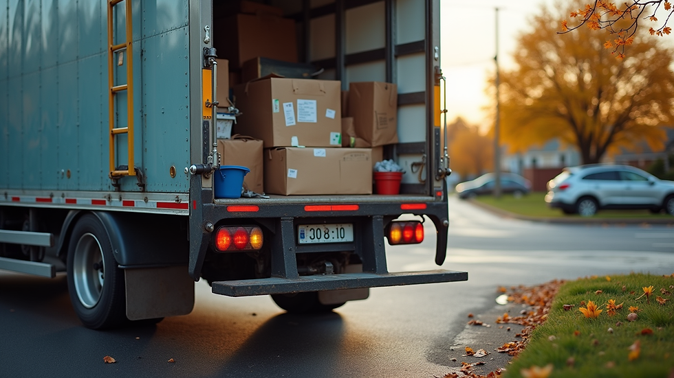 Close-up view of a cleanout truck being loaded with household items