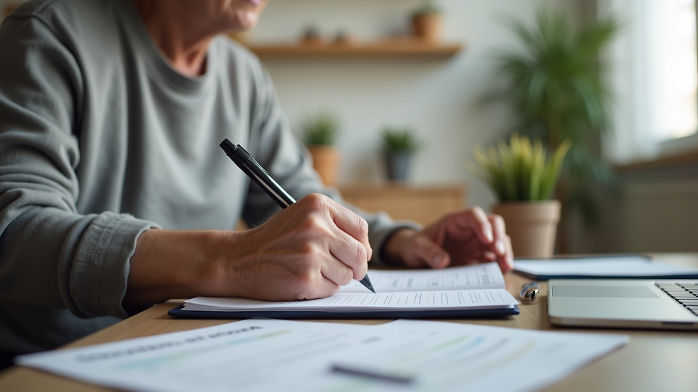 Close-up view of a senior move manager taking notes during a home visit