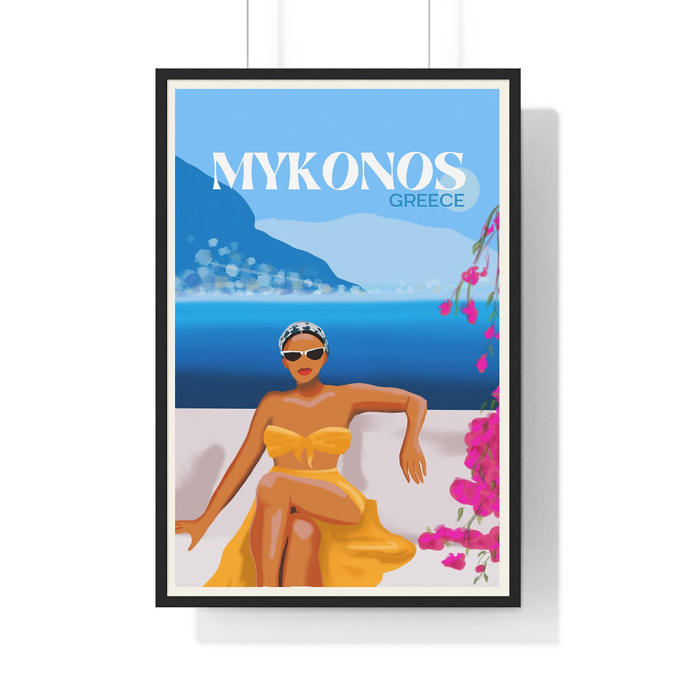 Thumbnail: MYKONOS Framed Retro Style Travel Poster