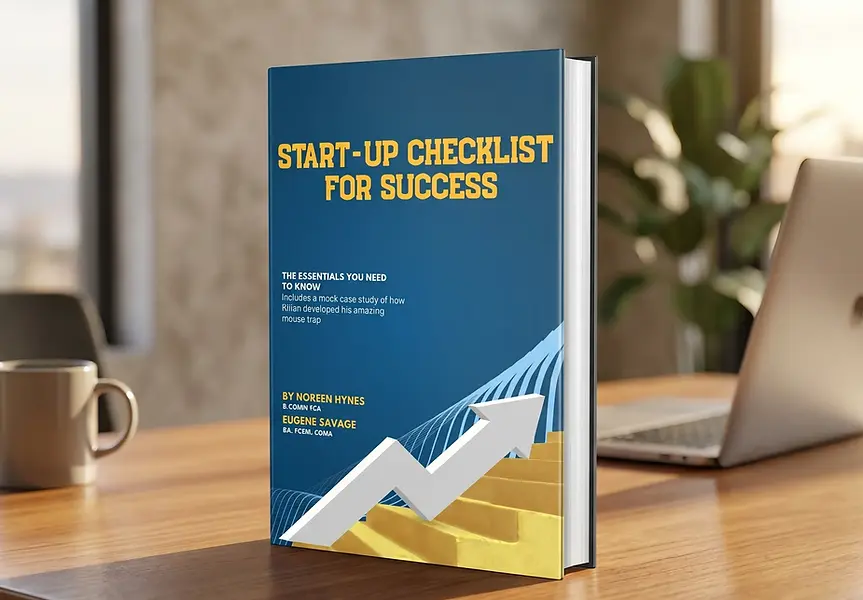 picture of the book cover for Start -Up Checklist For Success on a table with a blurred background Image.webp