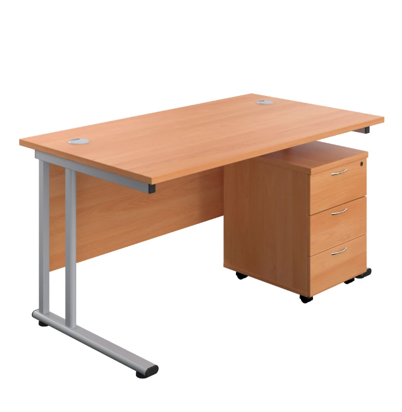 Beech office desk and pedstal.webp
