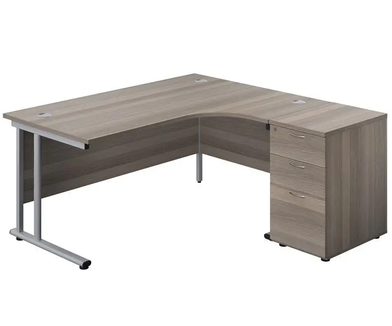 Grey oak radial desk and pedestal.webp