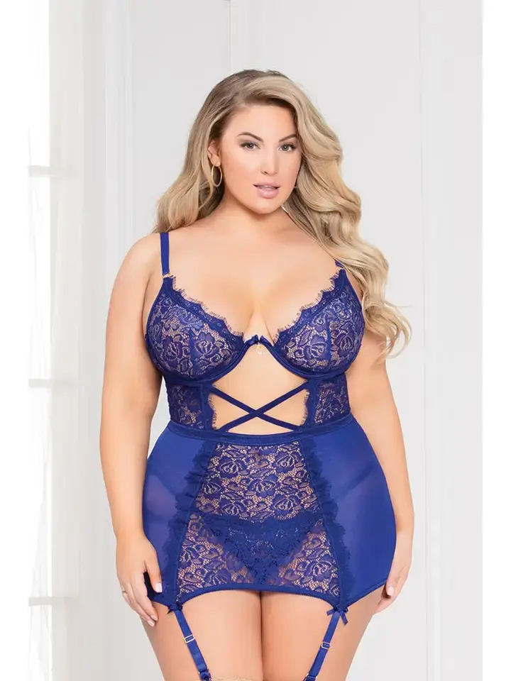 Thumbnail: Seven Til Midnight Two Piece Eyelash Lace and Mesh Chemise